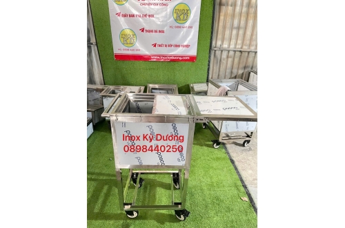 THÙNG ĐÁ INOX CÓ BÁNH XE KÈM BÀN GẬP