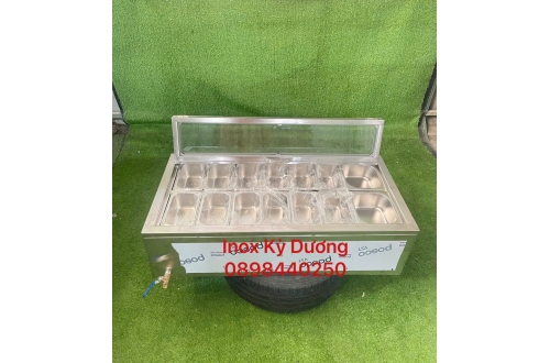 THÙNG ĐÁ INOX 304 ƯỚP LẠNH 14 KHAY TOPPING