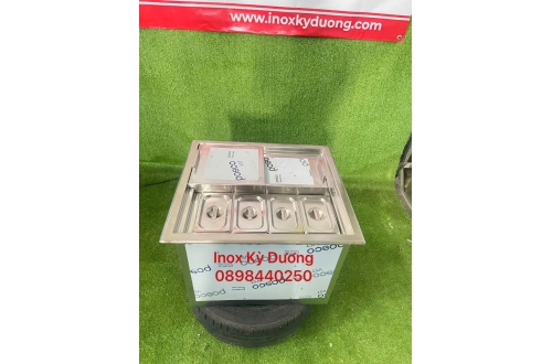 THÙNG ĐÁ INOX 304 ÂM QUẦY CÓ 4 KHAY TOPPING