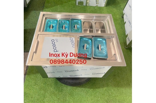 THÙNG ĐÁ INOX ÂM QUẦY 5 KHAY TOPPING ĐỰNG THẠCH