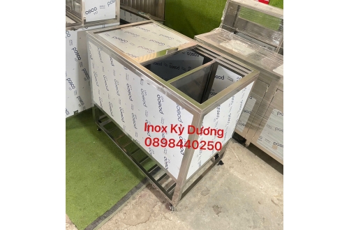 THÙNG ĐÁ INOX CÓ CHÂN CHIA 2 NGĂN ĐỰNG ĐÁ BÀO VÀ ĐÁ BI 